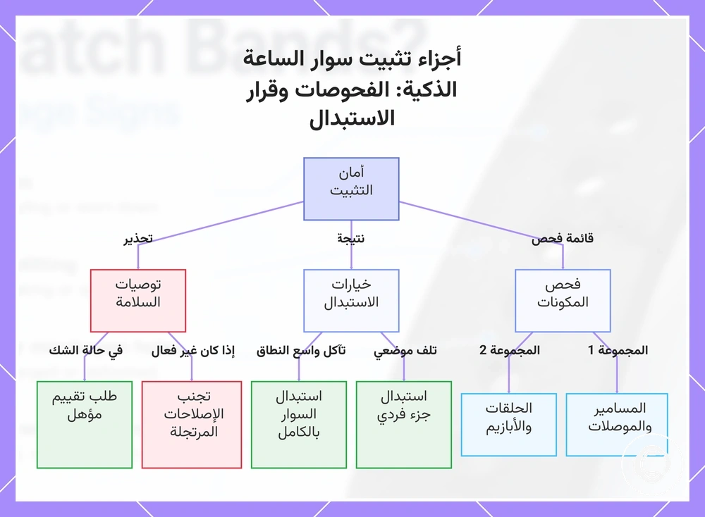 أجزاء تثبيت سوار الساعة الذكية: الفحوصات وقرار الاستبدال