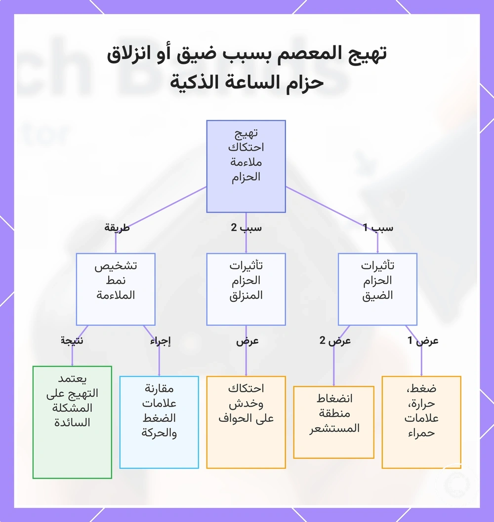 تهيج المعصم بسبب ضيق أو انزلاق حزام الساعة الذكية