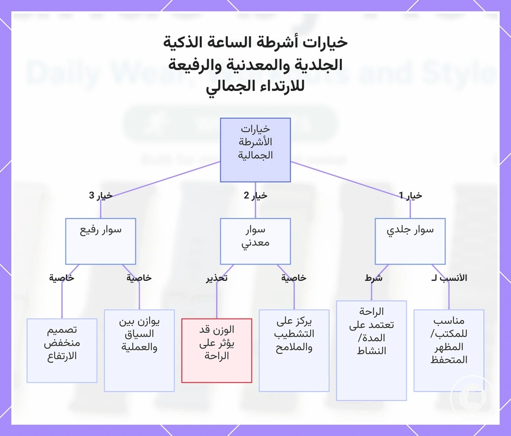 خيارات أشرطة الساعة الذكية الجلدية والمعدنية والرفيعة للارتداء الجمالي