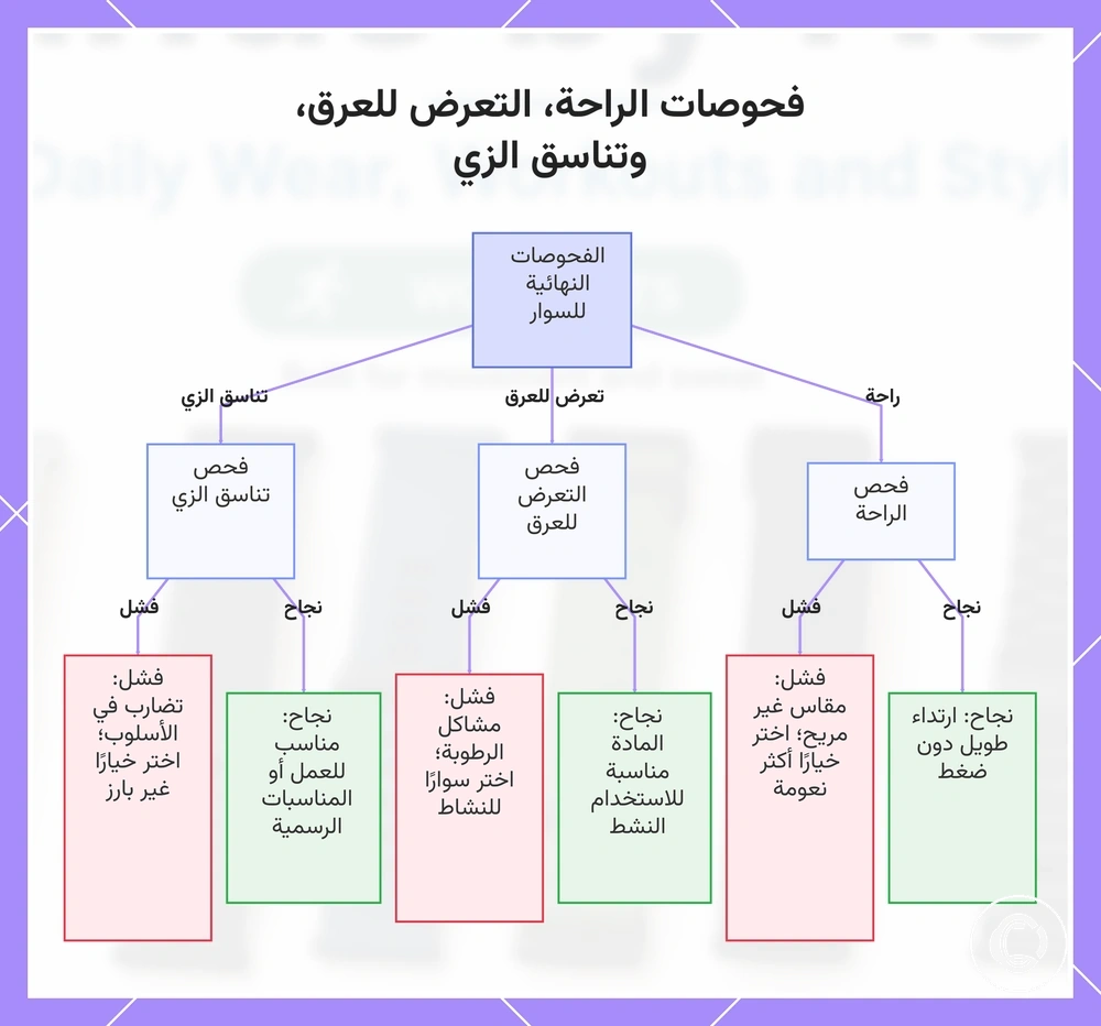 فحوصات الراحة، التعرض للعرق، وتناسق الزي
