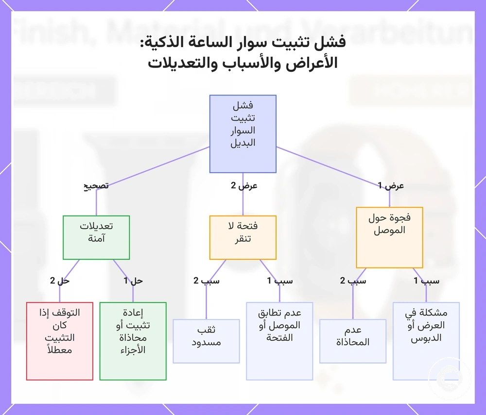 فشل تثبيت سوار الساعة الذكية: الأعراض والأسباب والتعديلات