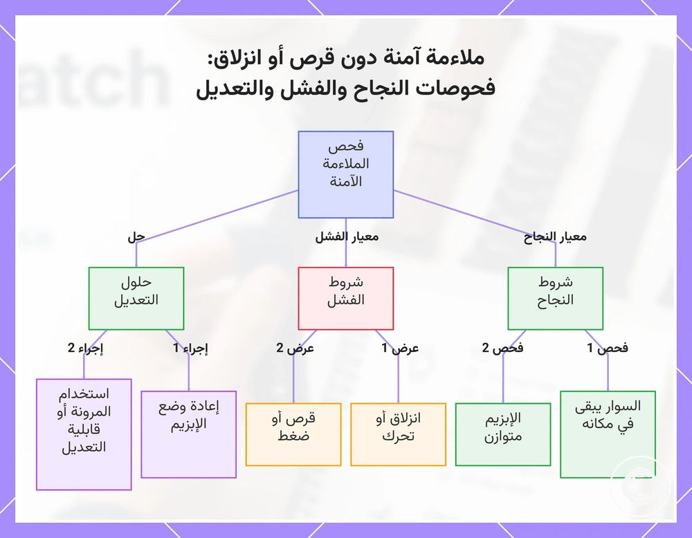ملاءمة آمنة دون قرص أو انزلاق: فحوصات النجاح والفشل والتعديل