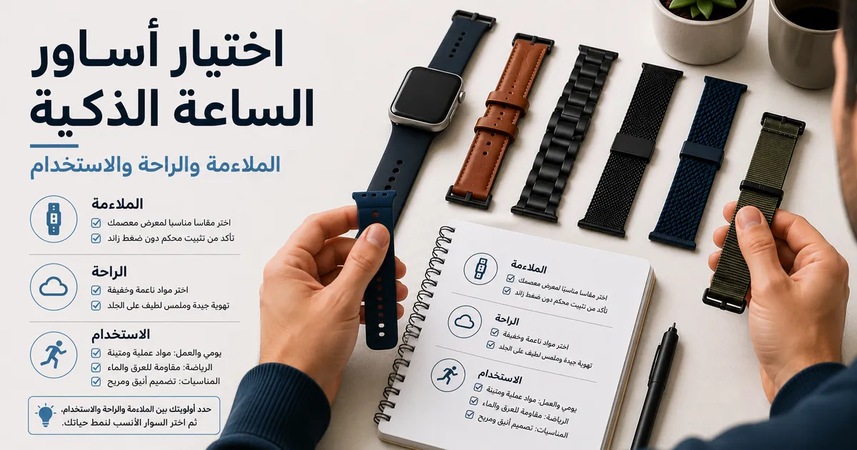 شخص يقارن أساور الساعة الذكية حسب الملاءمة والراحة وطريقة الاستخدام المقصودة