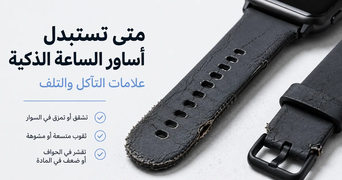 سوار ساعة ذكية متآكل تظهر عليه علامات تلف واضحة وحاجة إلى الاستبدال