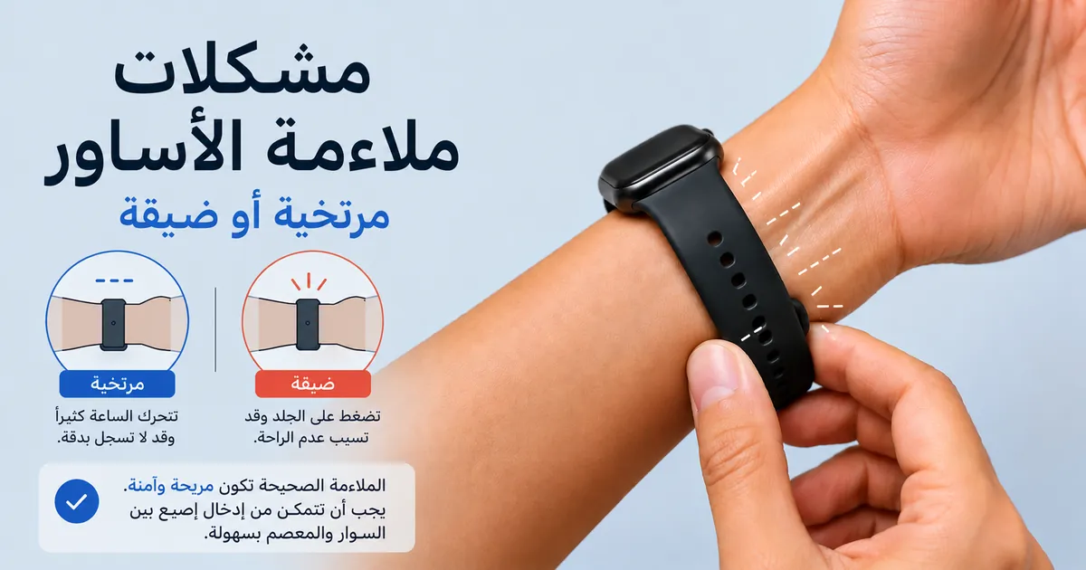 سوار ساعة ذكية يتم ضبطه على المعصم لمعالجة الارتخاء أو الضيق الزائد