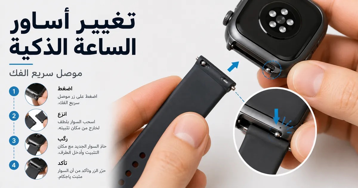 يدان تغيران سوار ساعة ذكية باستخدام موصل سريع الفك