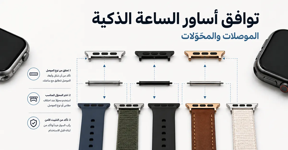 موصلات ومحوّلات وأطراف أساور تستخدم لفحص توافق الساعة الذكية