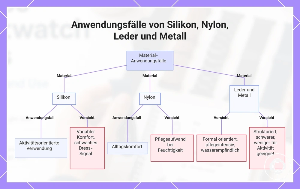 Anwendungsfälle von Silikon, Nylon, Leder und Metall