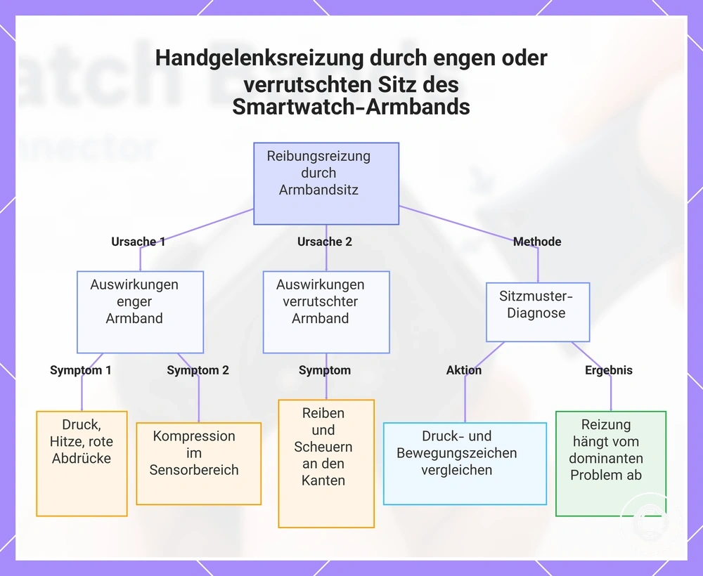 Handgelenksreizung durch engen oder verrutschten Sitz des Smartwatch-Armbands