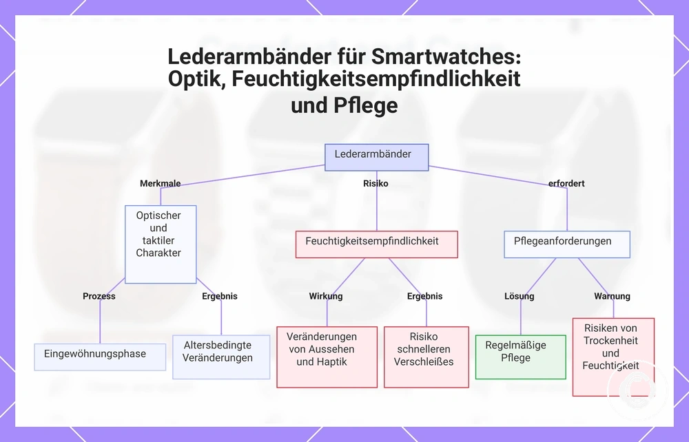 Lederarmbänder für Smartwatches: Optik, Feuchtigkeitsempfindlichkeit und Pflege