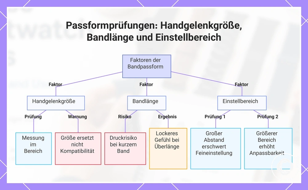 Passformprüfungen: Handgelenkgröße, Bandlänge und Einstellbereich