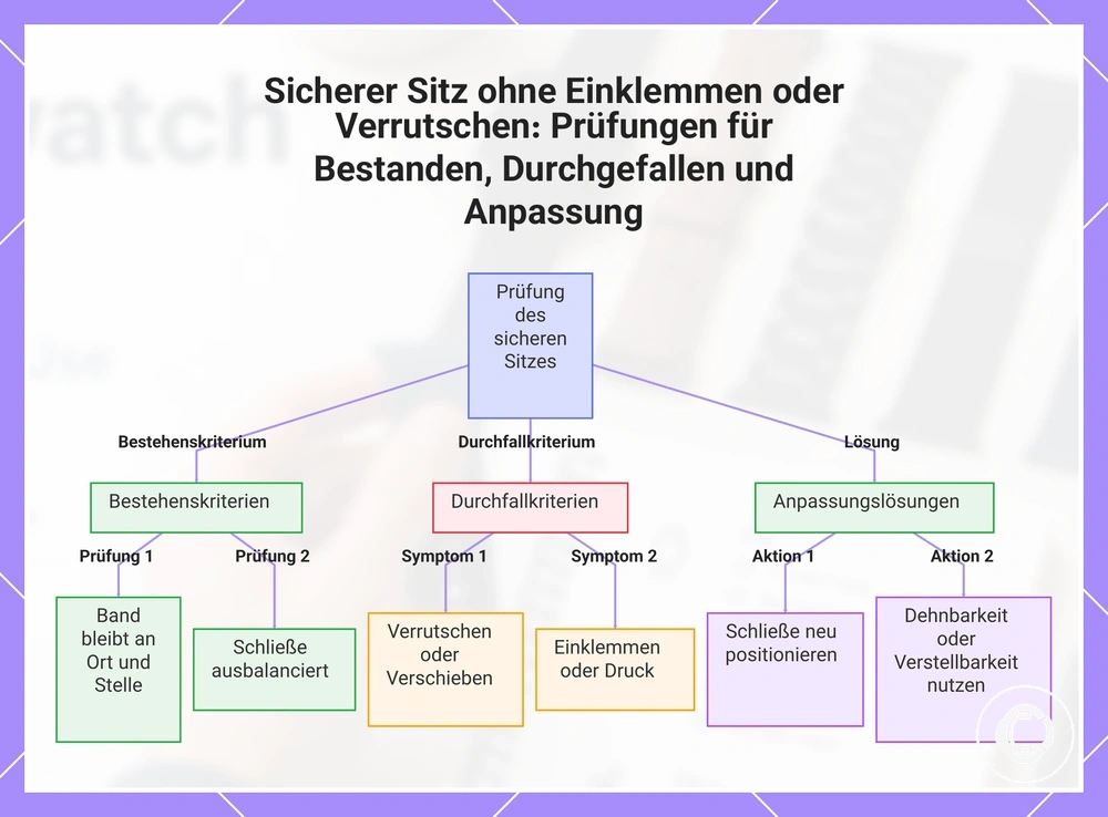 Sicherer Sitz ohne Einklemmen oder Verrutschen: Prüfungen für Bestanden, Durchgefallen und Anpassung