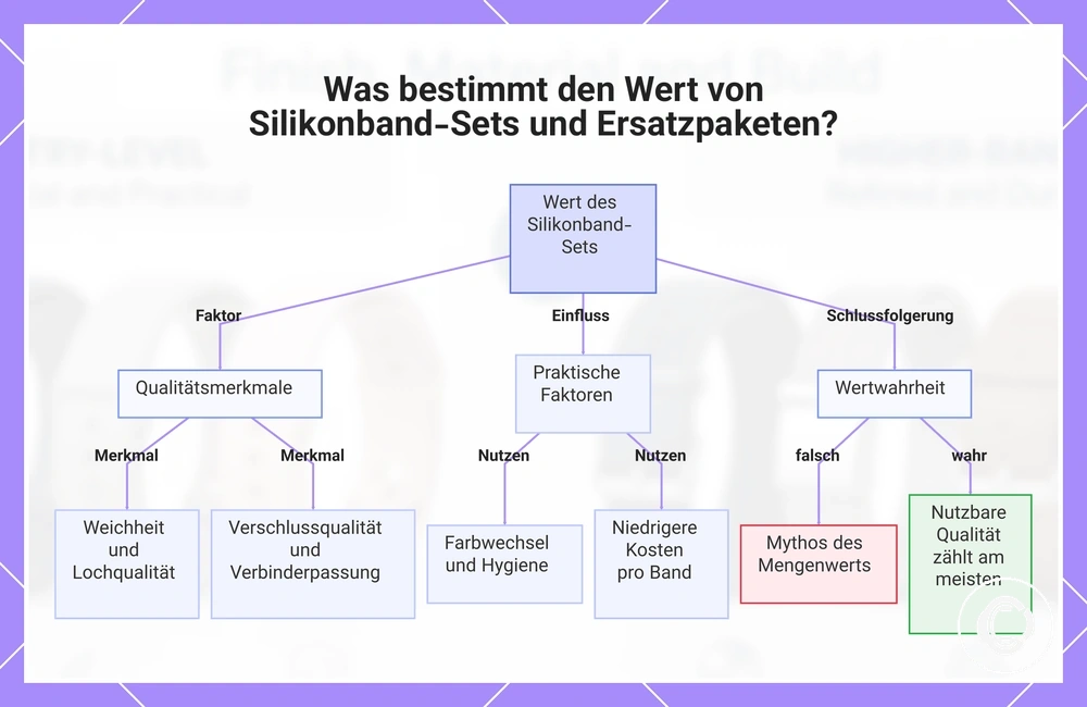 Was bestimmt den Wert von Silikonband-Sets und Ersatzpaketen?