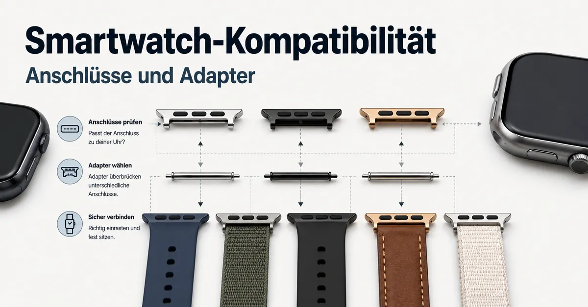 Anschlüsse, Adapter und Armbandenden zur Prüfung der Smartwatch-Kompatibilität