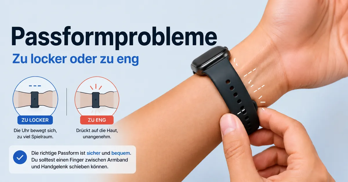 Smartwatch-Armband wird am Handgelenk angepasst, um lockeren oder zu engen Sitz zu korrigieren