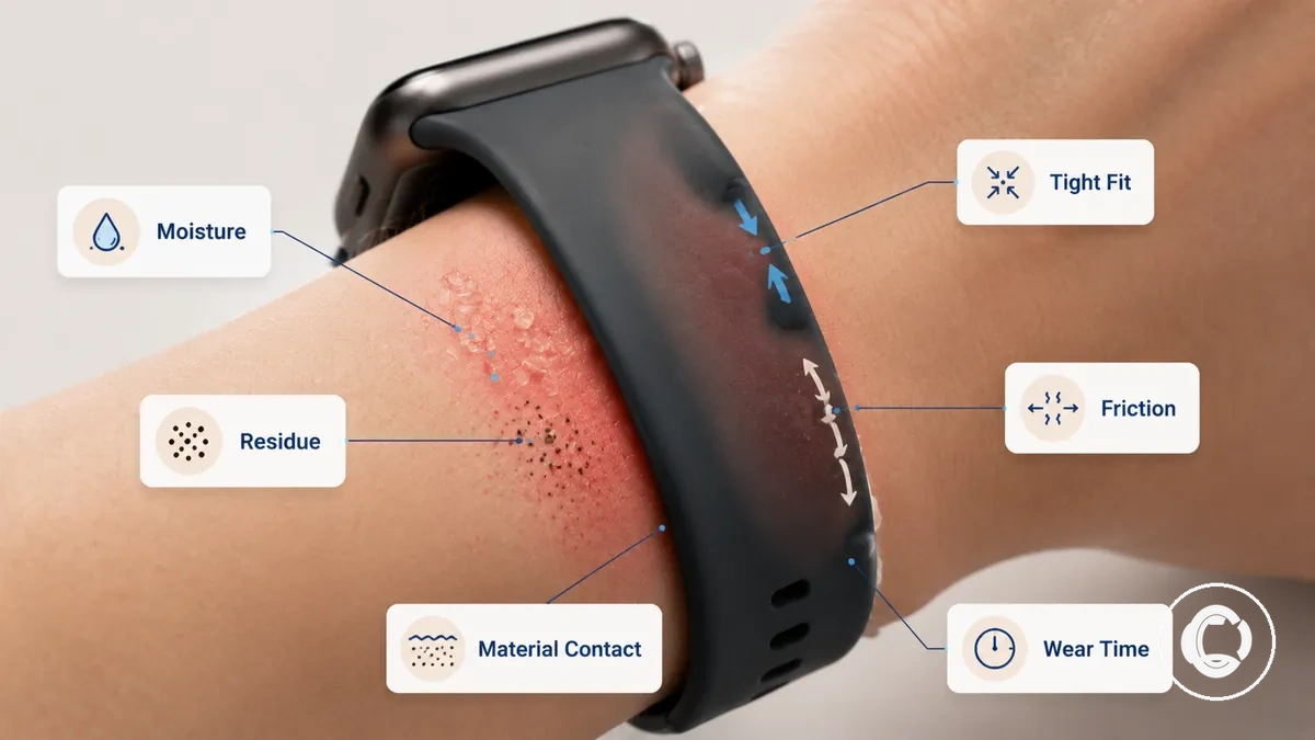 Cause groups linked to smartwatch band skin irritation
