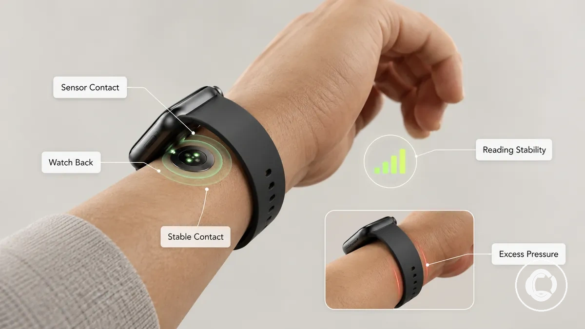 Watch back maintaining sensor contact without excess pressure