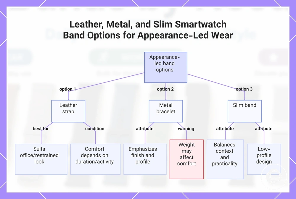 Leather, Metal, and Slim Smartwatch Band Options for Appearance-Led Wear