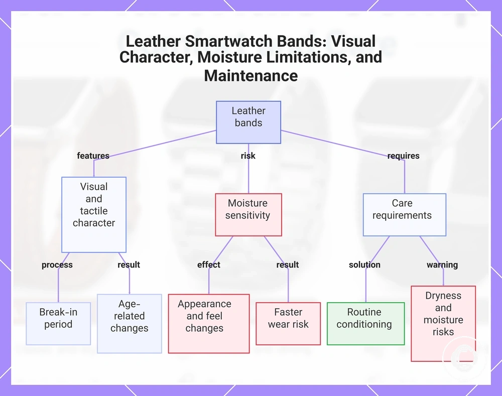 Leather Smartwatch Bands: Visual Character, Moisture Limitations, and Maintenance