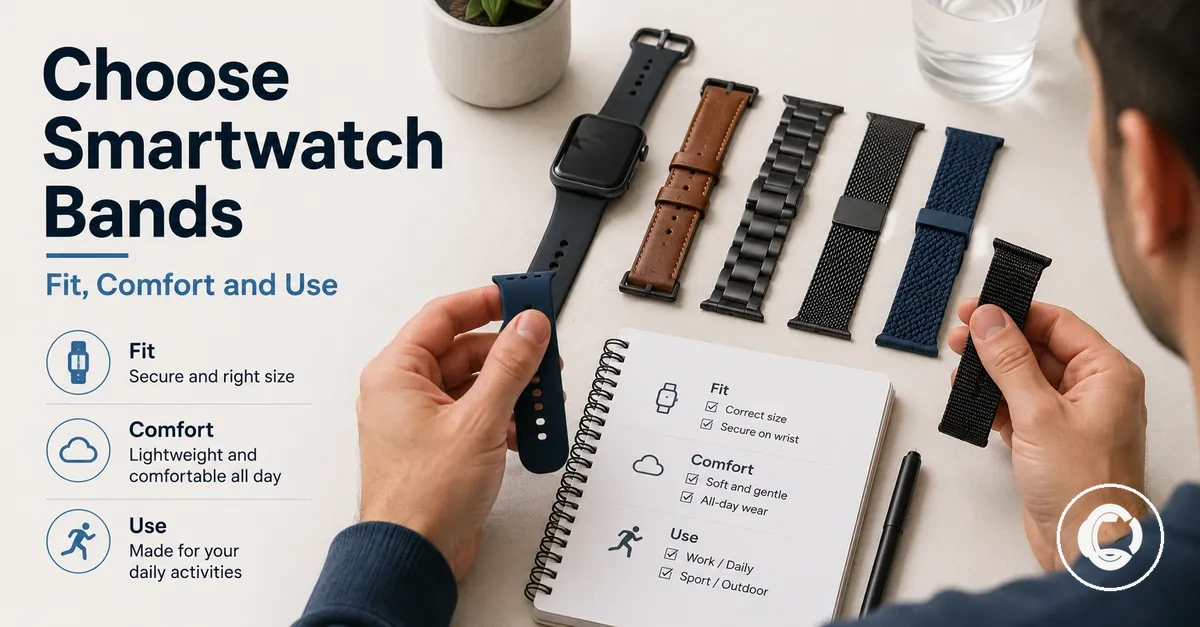 Person comparing smartwatch bands by fit, comfort and intended use