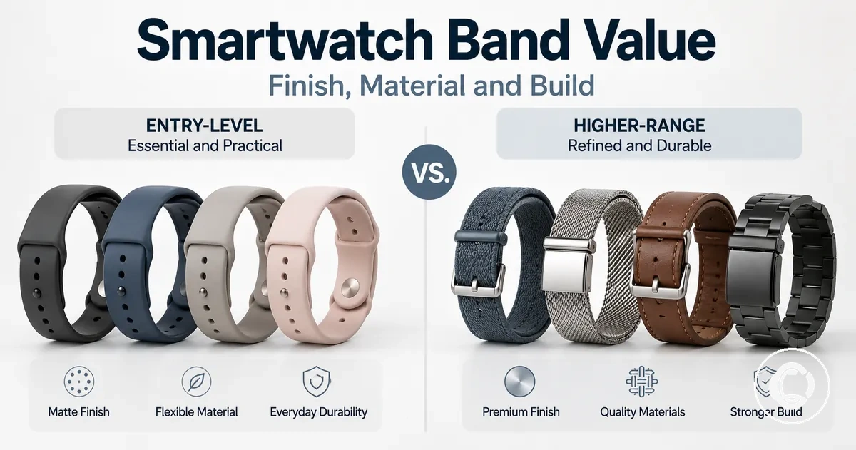 Affordable and premium smartwatch bands compared by finish, material and build quality