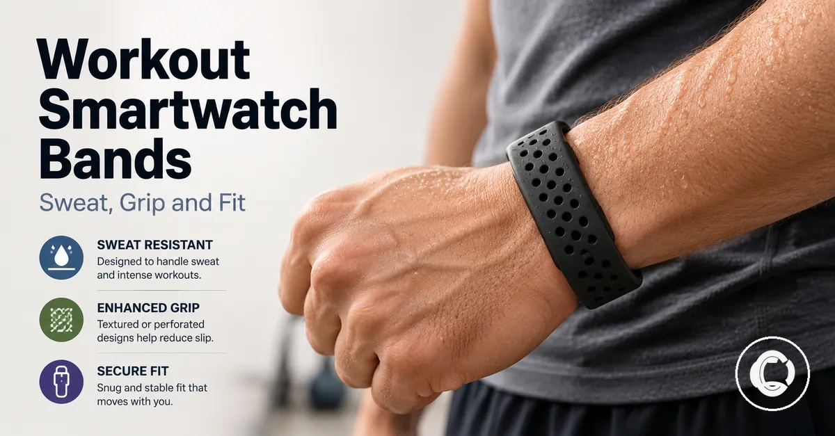 Sweat resistant smartwatch band worn during a workout with secure wrist fit