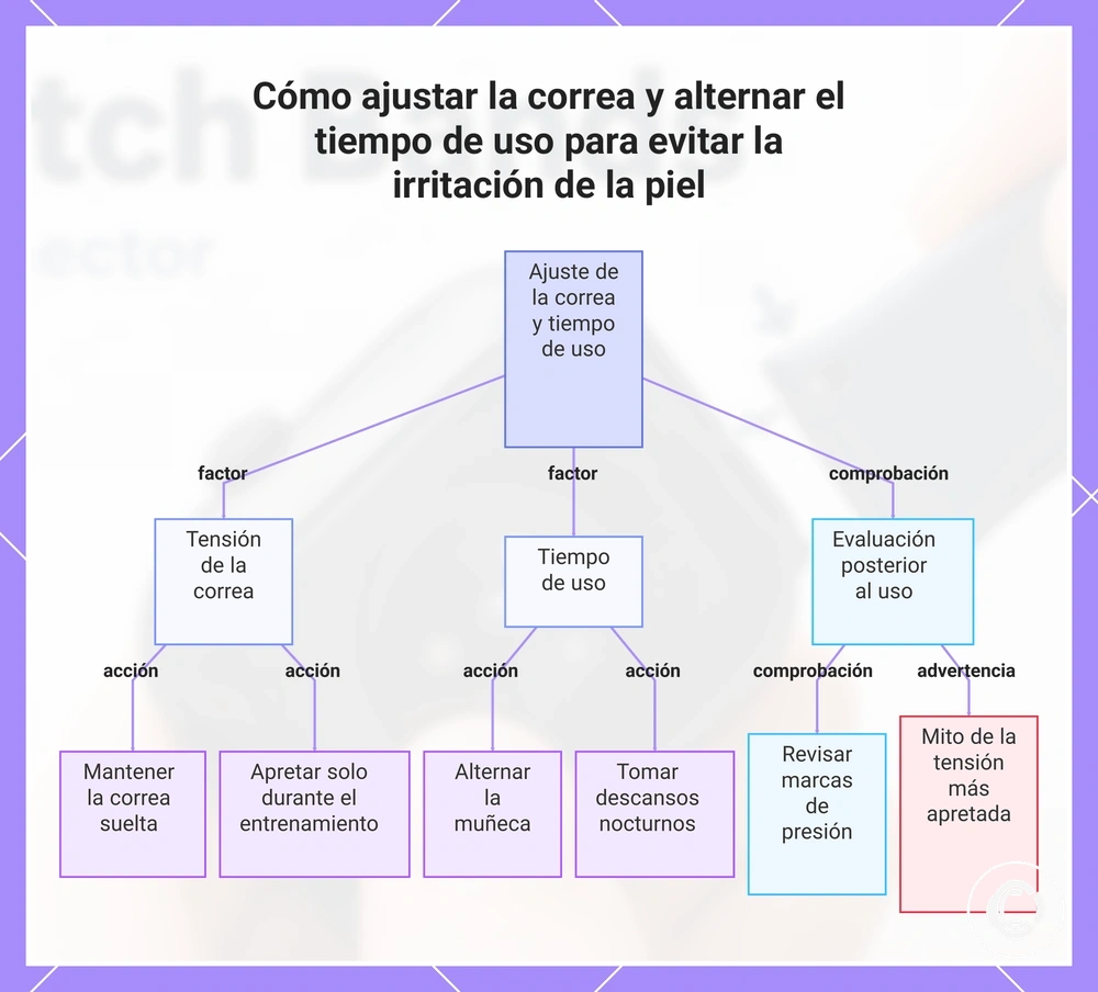 Cómo ajustar la correa y alternar el tiempo de uso para evitar la irritación de la piel
