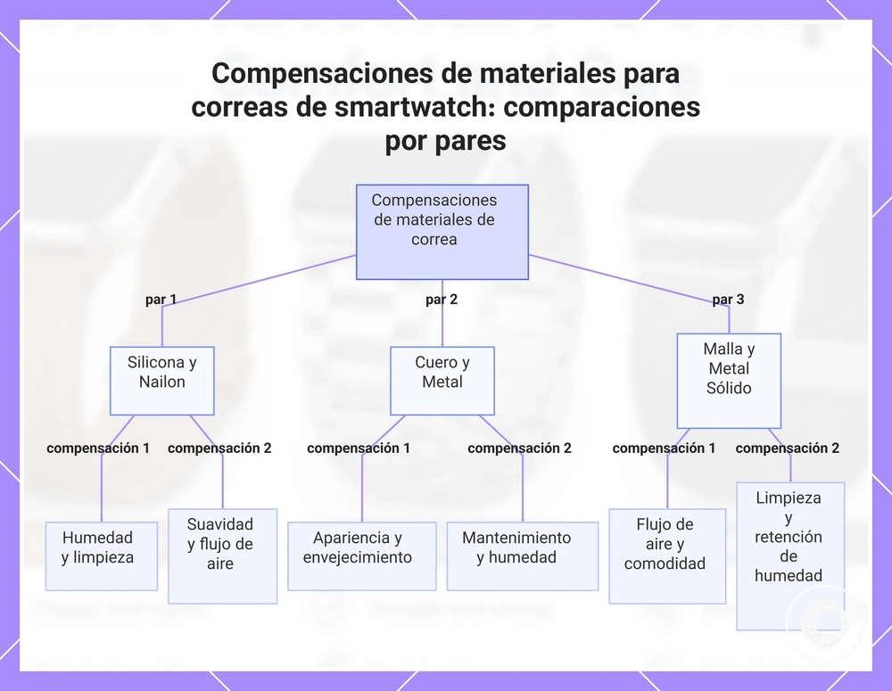 Compensaciones de materiales para correas de smartwatch: comparaciones por pares