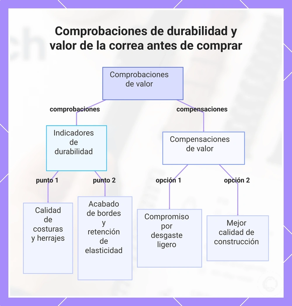 Comprobaciones de durabilidad y valor de la correa antes de comprar