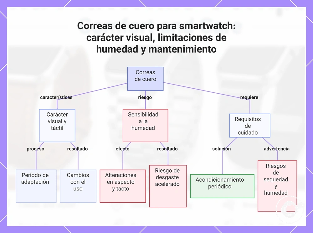 Correas de cuero para smartwatch: carácter visual, limitaciones de humedad y mantenimiento
