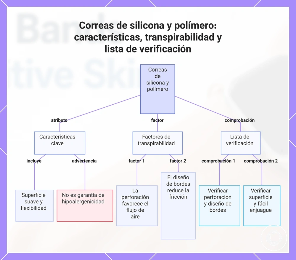 Correas de silicona y polímero: características, transpirabilidad y lista de verificación