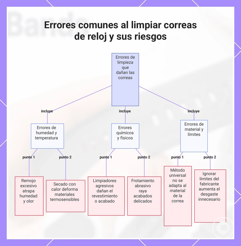 Errores comunes al limpiar correas de reloj y sus riesgos