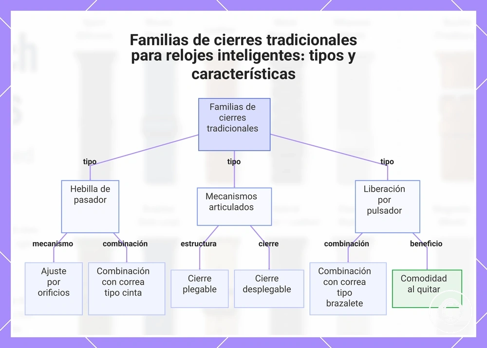 Familias de cierres tradicionales para relojes inteligentes: tipos y características