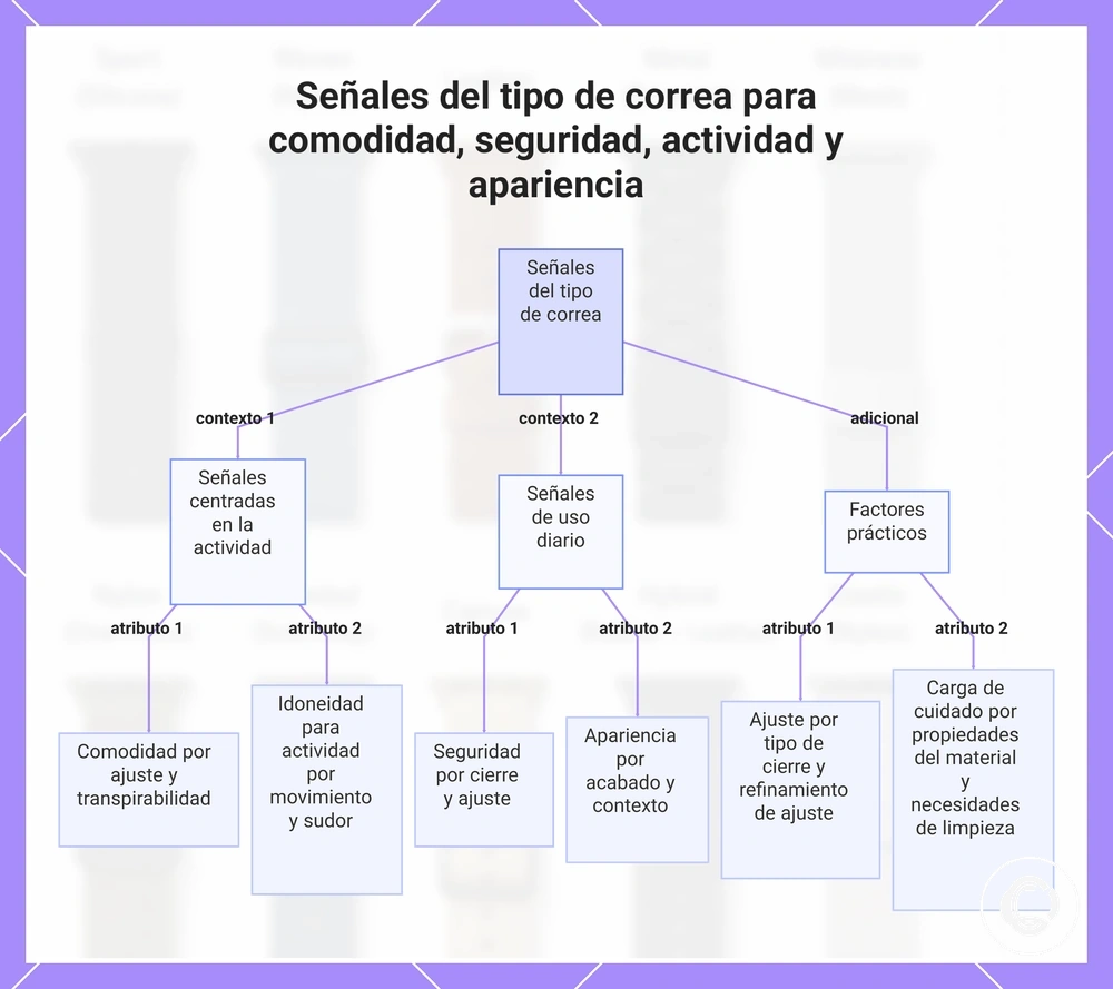 Señales del tipo de correa para comodidad, seguridad, actividad y apariencia