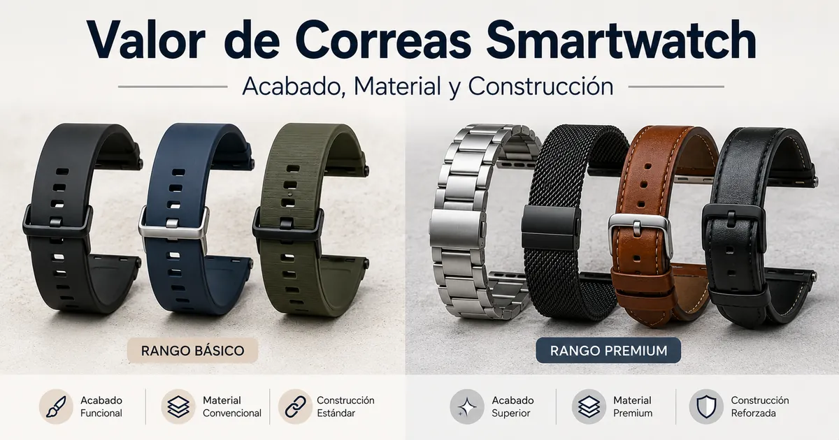 Correas para smartwatch de distintas gamas comparadas por acabado, material y construcción