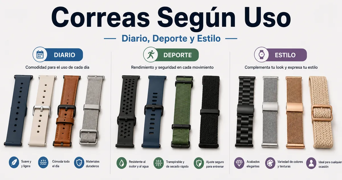 Correas para smartwatch agrupadas para uso diario, deporte y estilo