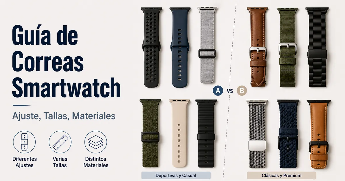 Varias correas para smartwatch con diferentes tallas, materiales y estilos