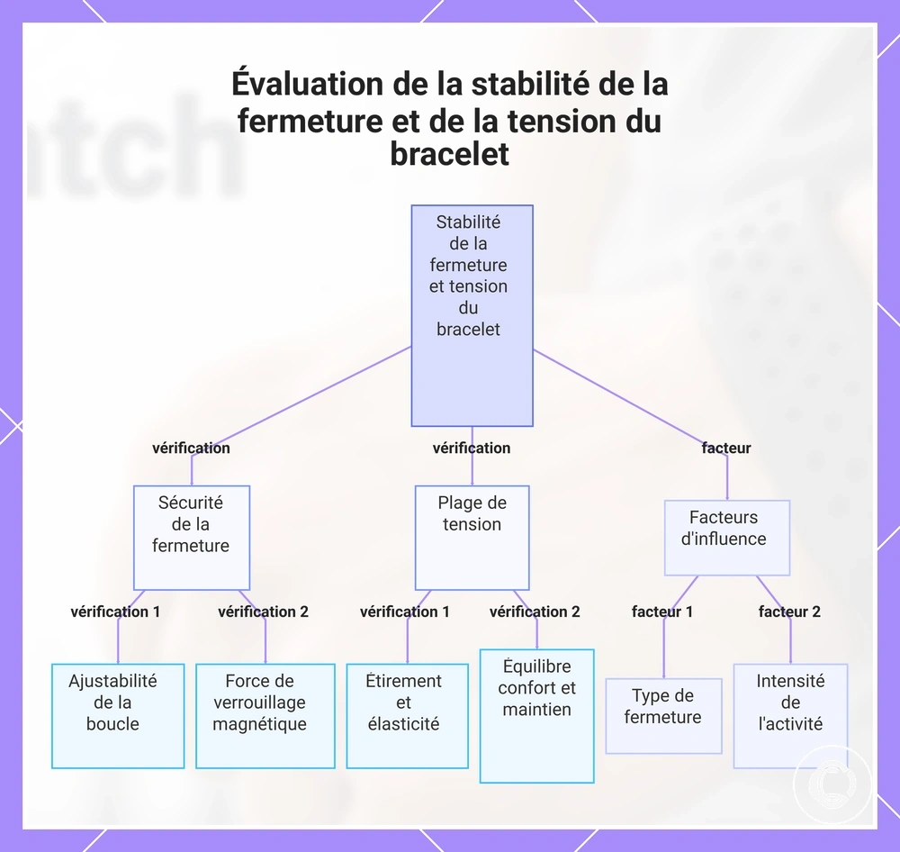 Évaluation de la stabilité de la fermeture et de la tension du bracelet