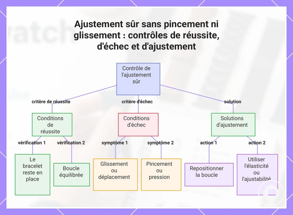 Ajustement sûr sans pincement ni glissement : contrôles de réussite, d'échec et d'ajustement