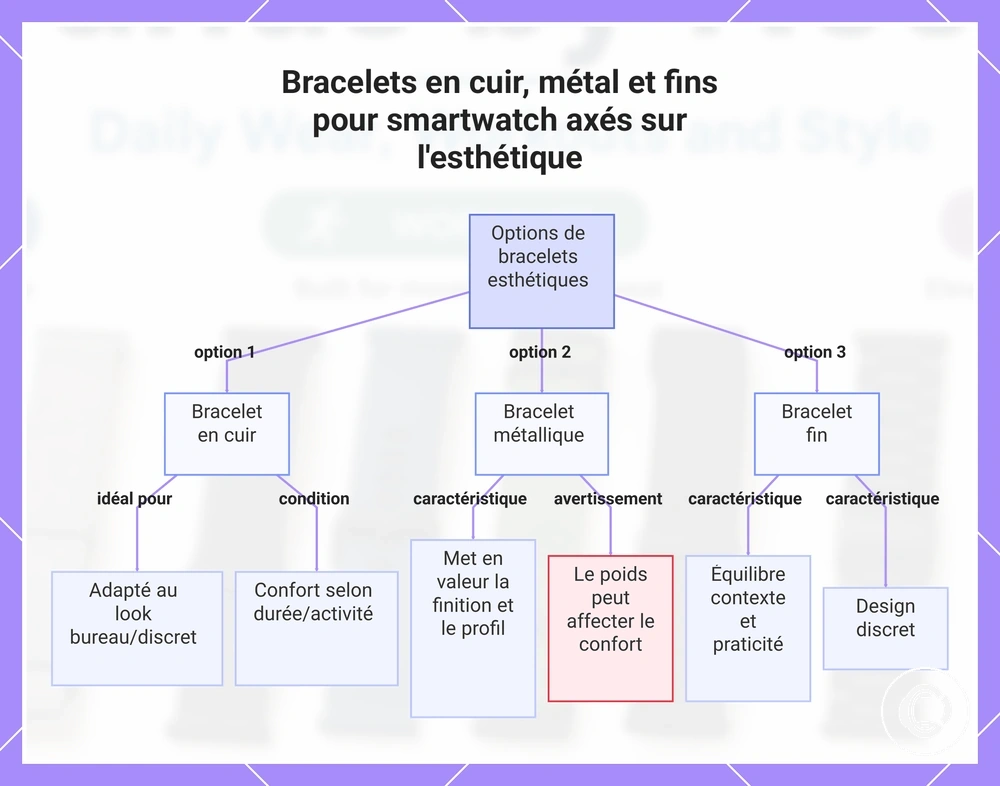Bracelets en cuir, métal et fins pour smartwatch axés sur l'esthétique