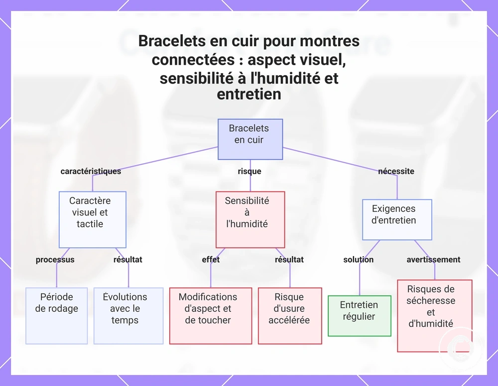 Bracelets en cuir pour montres connectées : aspect visuel, sensibilité à l'humidité et entretien