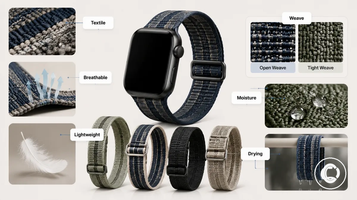 Matériaux de bracelet de montre connectée en nylon, textile et tissés