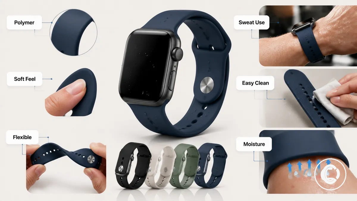Matériaux de bracelet de montre connectée en silicone, caoutchouc et fluoroélastomère