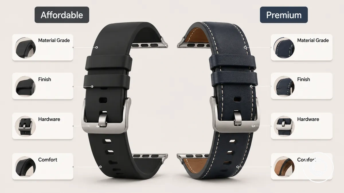 Bracelets de montre connectée abordables et premium comparés par la finition la quincaillerie et les détails de construction