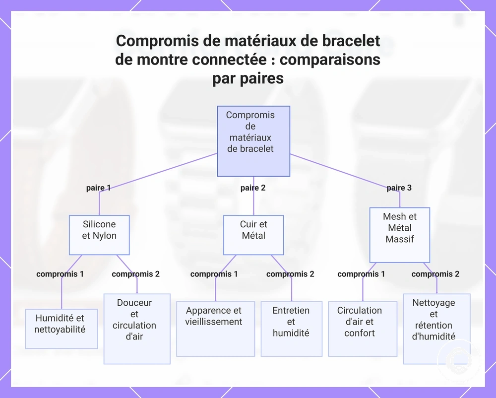Compromis de matériaux de bracelet de montre connectée : comparaisons par paires