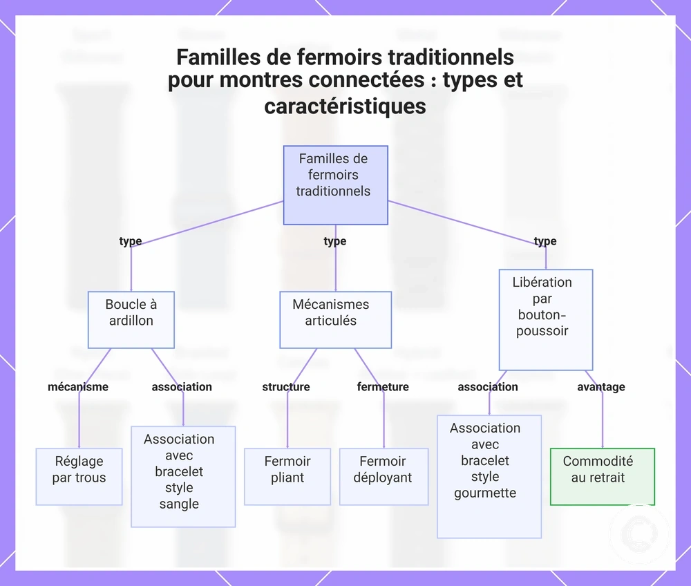 Familles de fermoirs traditionnels pour montres connectées : types et caractéristiques