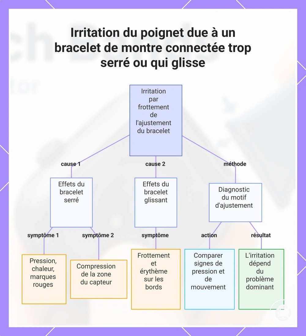 Irritation du poignet due à un bracelet de montre connectée trop serré ou qui glisse