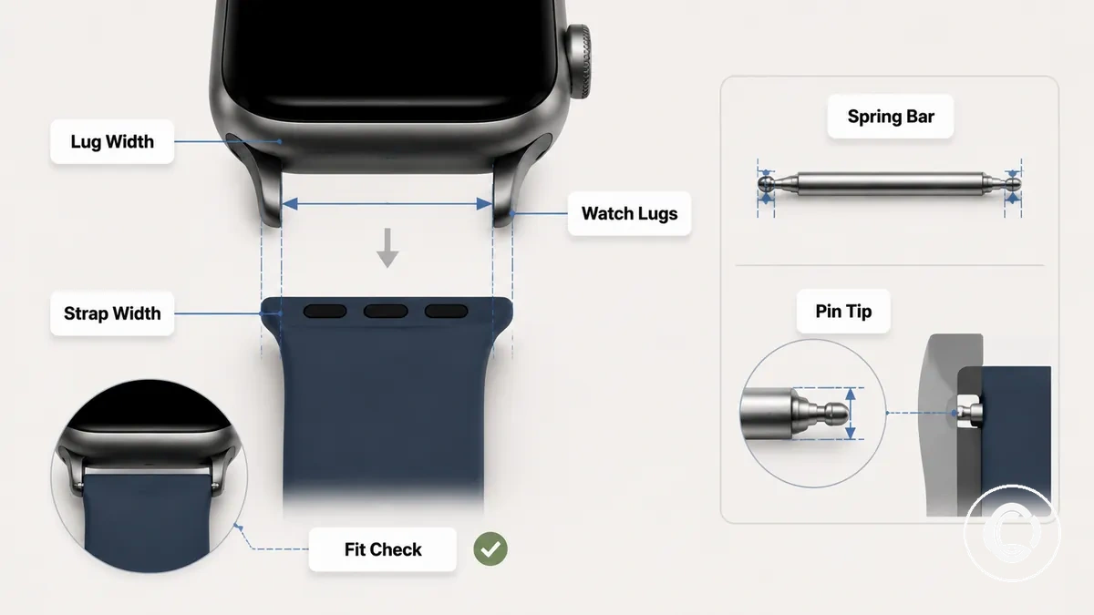 Diagramme de compatibilité entre la largeur de corne, la largeur de bracelet et la taille de barre à ressort