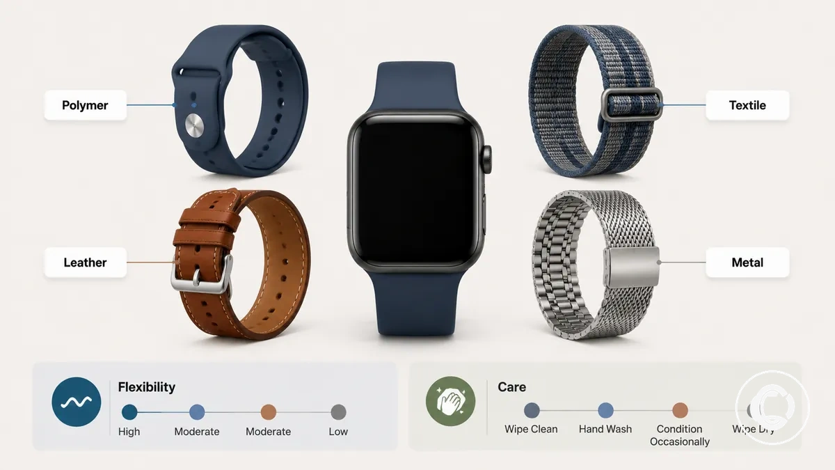 Principales familles de matériaux pour bracelets de montre connectée