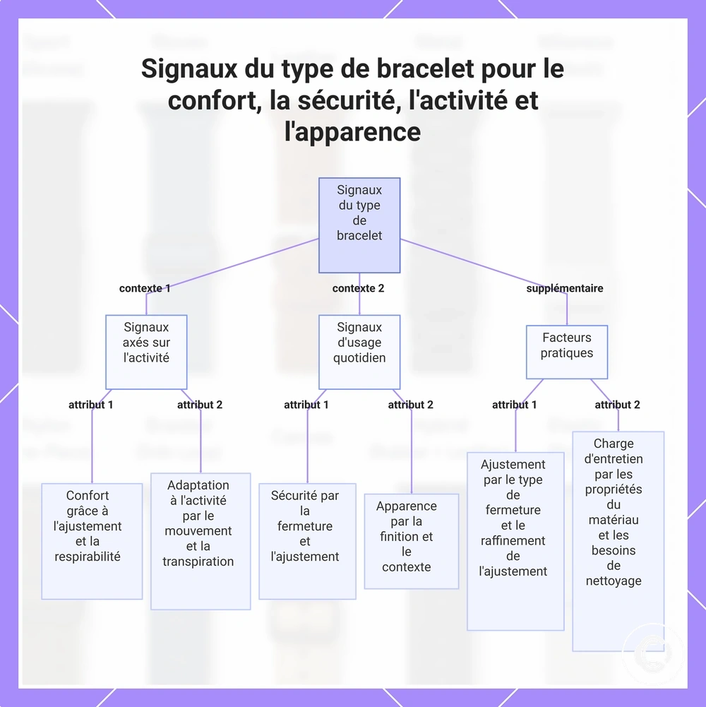 Signaux du type de bracelet pour le confort, la sécurité, l'activité et l'apparence